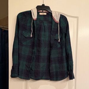 Green and Blue Plaid Hoodie Shirt